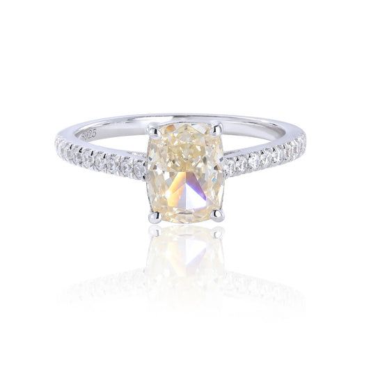 Elongated Cushion Cut Moissanite Ring, 925 Sterling Silver Pavé Band Solitaire