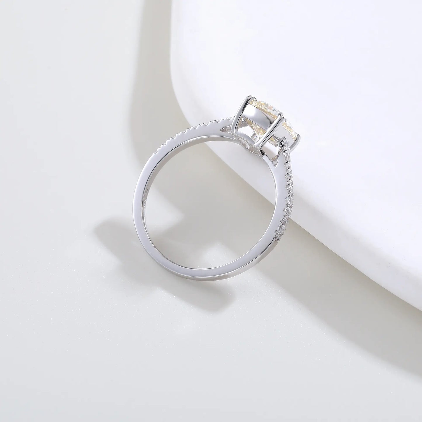 Elongated Cushion Cut Moissanite Ring, 925 Sterling Silver Pavé Band Solitaire