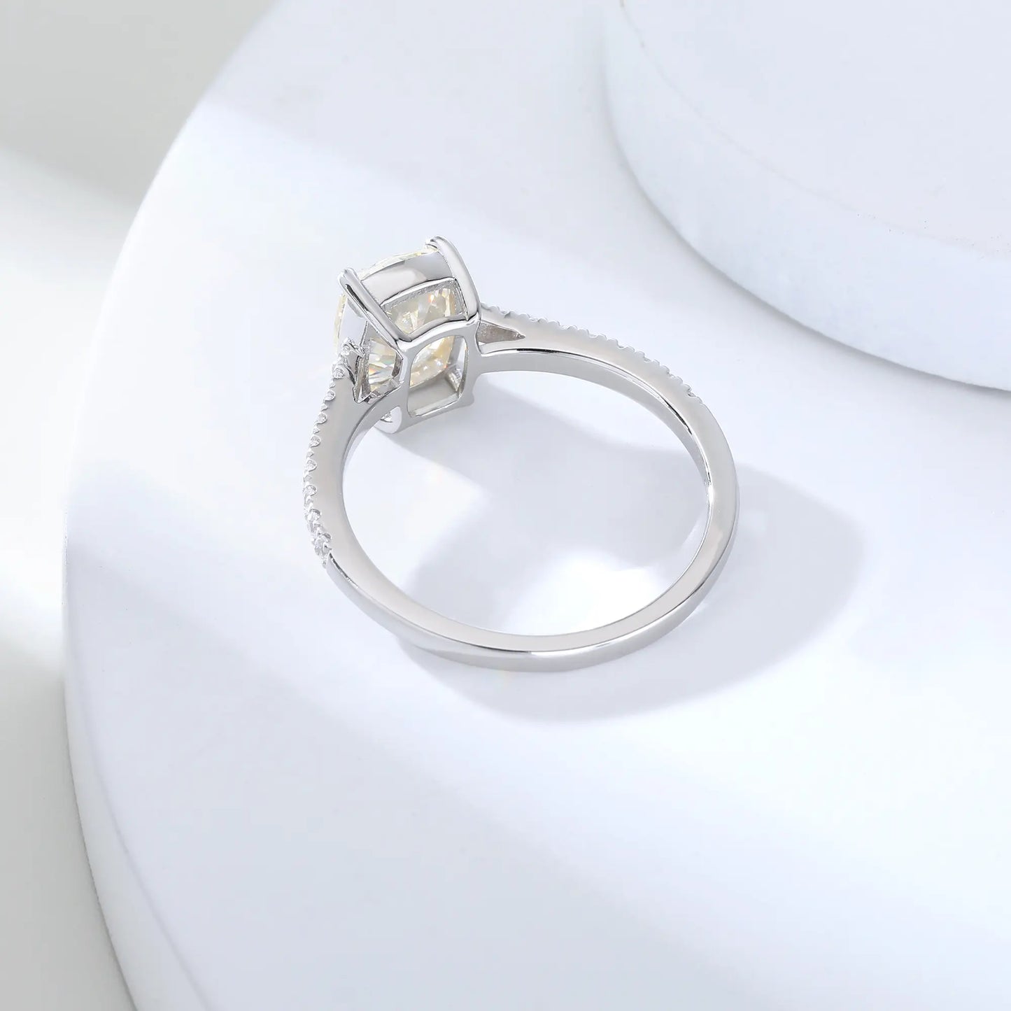 Elongated Cushion Cut Moissanite Ring, 925 Sterling Silver Pavé Band Solitaire