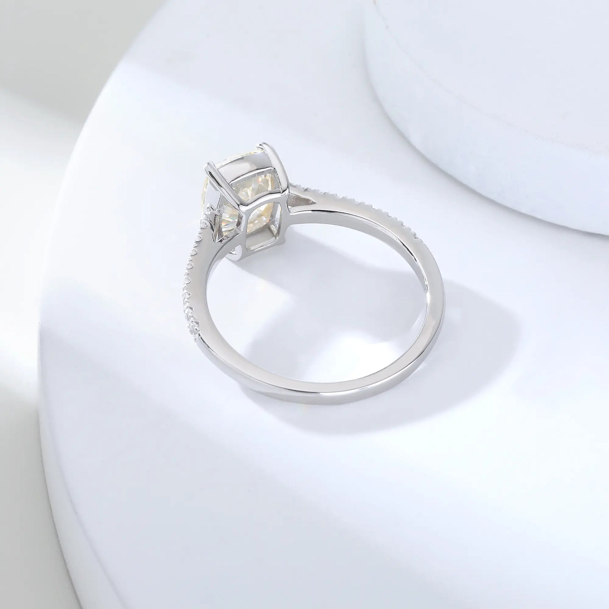 Elongated Cushion Cut Moissanite Ring, 925 Sterling Silver Pavé Band Solitaire