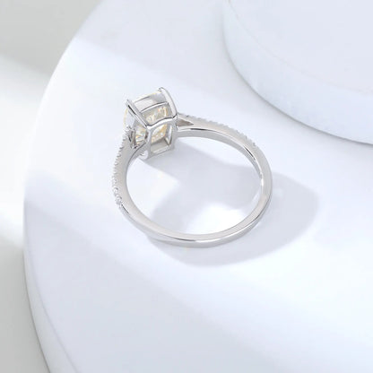 Elongated Cushion Cut Moissanite Ring, 925 Sterling Silver Pavé Band Solitaire