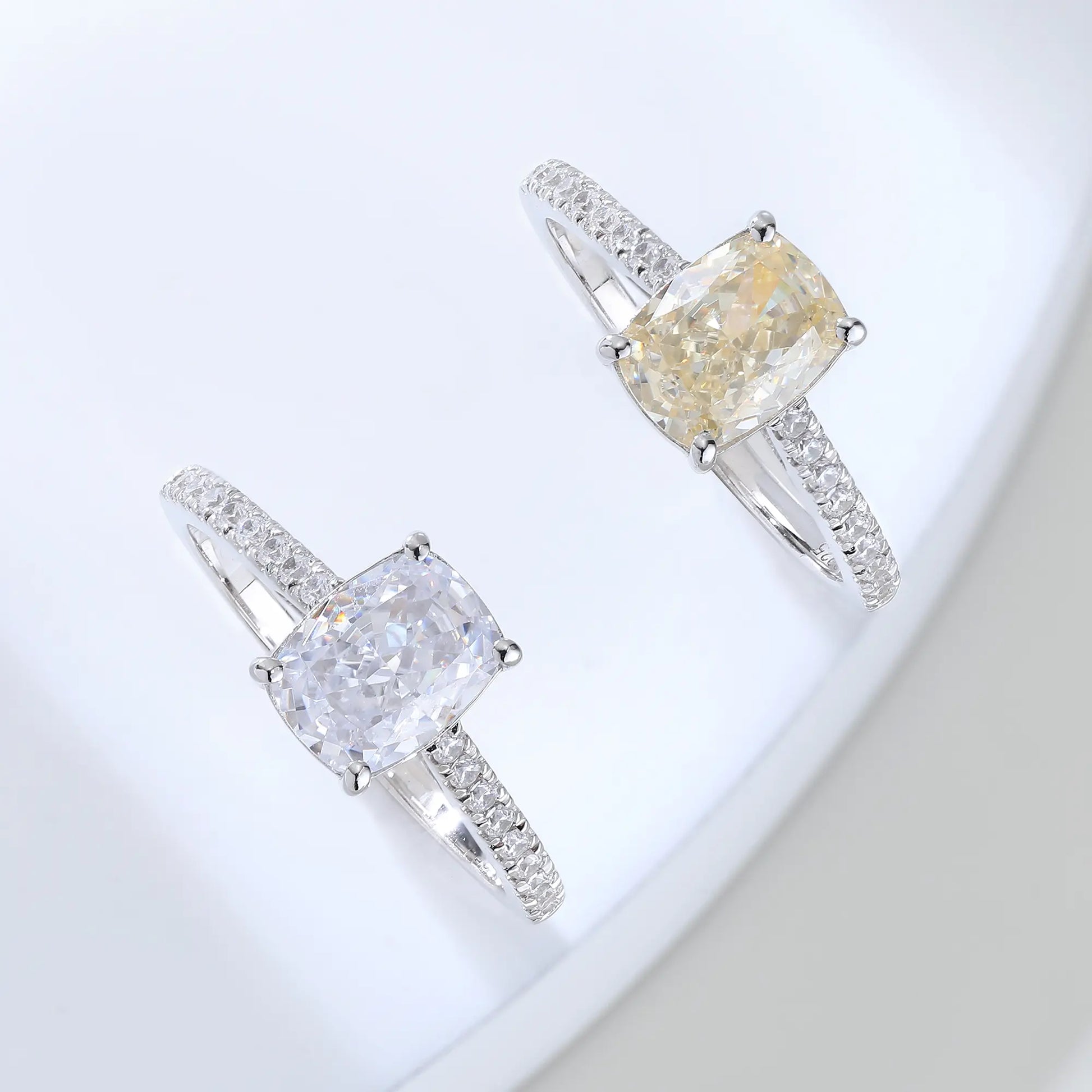 Elongated Cushion Cut Moissanite Ring, 925 Sterling Silver Pavé Band Solitaire