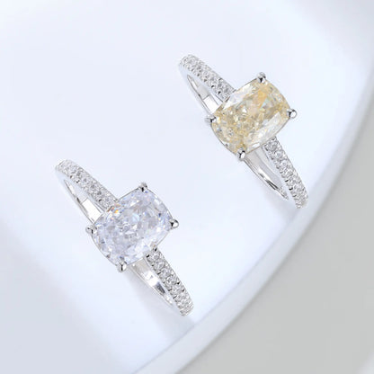 Elongated Cushion Cut Moissanite Ring, 925 Sterling Silver Pavé Band Solitaire