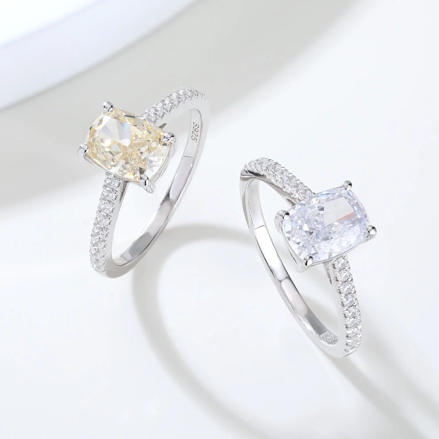 Elongated Cushion Cut Moissanite Ring, 925 Sterling Silver Pavé Band Solitaire
