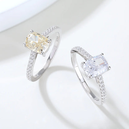Elongated Cushion Cut Moissanite Ring, 925 Sterling Silver Pavé Band Solitaire