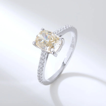 Elongated Cushion Cut Moissanite Ring, 925 Sterling Silver Pavé Band Solitaire