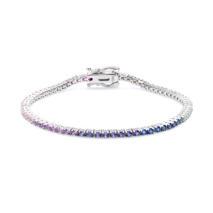 Rainbow Sapphire Tennis Bracelet, 2mm 925 Sterling Silver Multi-Color Gemstone Strand