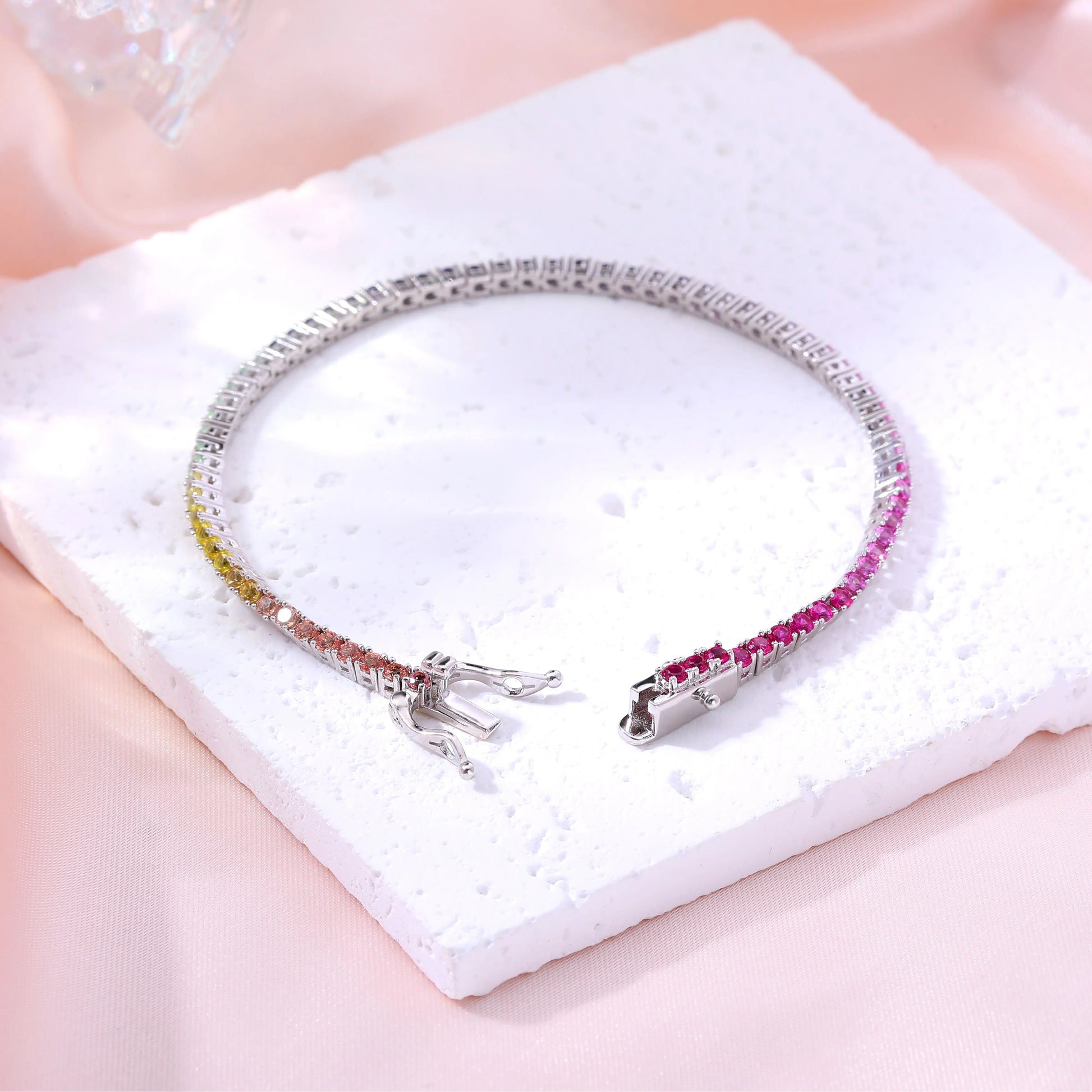 Rainbow Sapphire Tennis Bracelet, 2mm 925 Sterling Silver Multi-Color Gemstone Strand