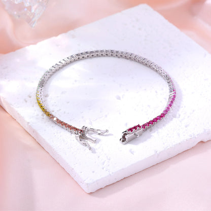 Rainbow Sapphire Tennis Bracelet, 2mm 925 Sterling Silver Multi-Color Gemstone Strand