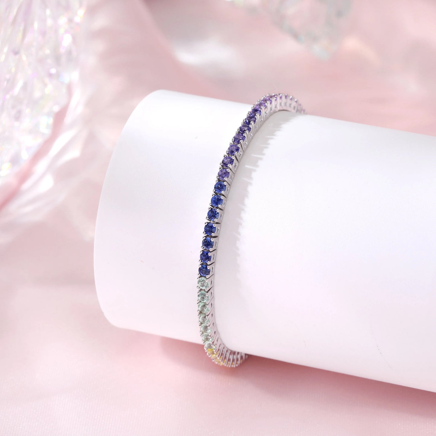 Rainbow Sapphire Tennis Bracelet, 2mm 925 Sterling Silver Multi-Color Gemstone Strand