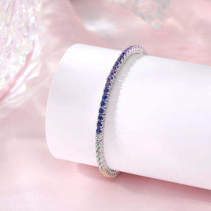 Rainbow Sapphire Tennis Bracelet, 2mm 925 Sterling Silver Multi-Color Gemstone Strand