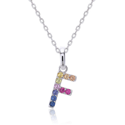 Vibrant lab-grown sapphire "F" pendant | Sterling silver initial necklace