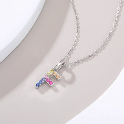 Vibrant lab-grown sapphire "F" pendant | Sterling silver initial necklace