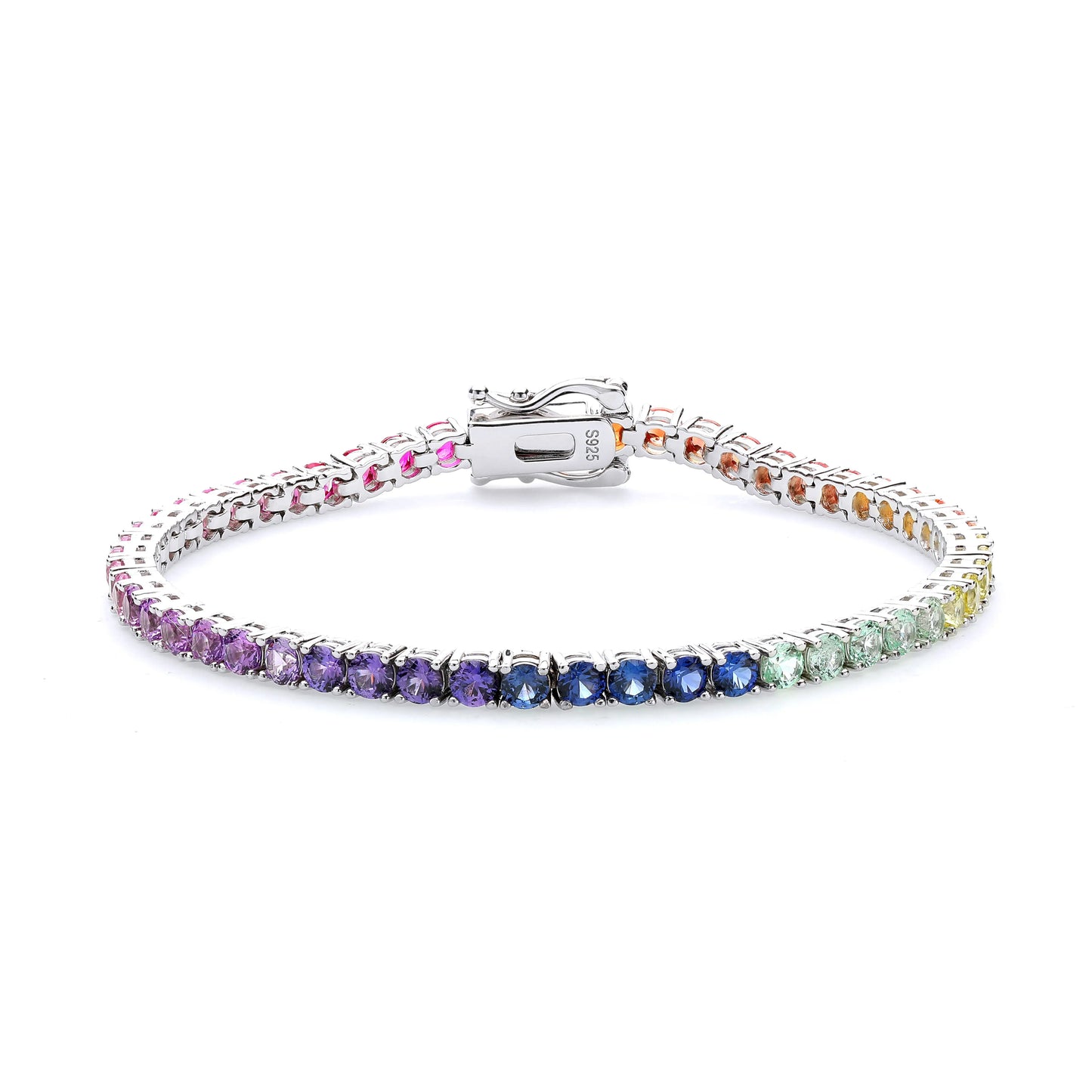 Rainbow Sapphire Tennis Bracelet, 3mm 925 Sterling Silver Multi-Color Gemstone Strand
