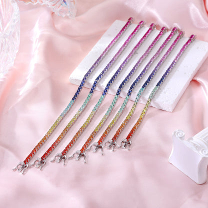 Rainbow Sapphire Tennis Bracelet, 3mm 925 Sterling Silver Multi-Color Gemstone Strand