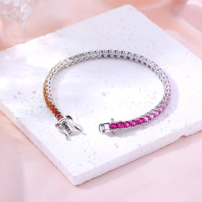 Rainbow Sapphire Tennis Bracelet, 3mm 925 Sterling Silver Multi-Color Gemstone Strand