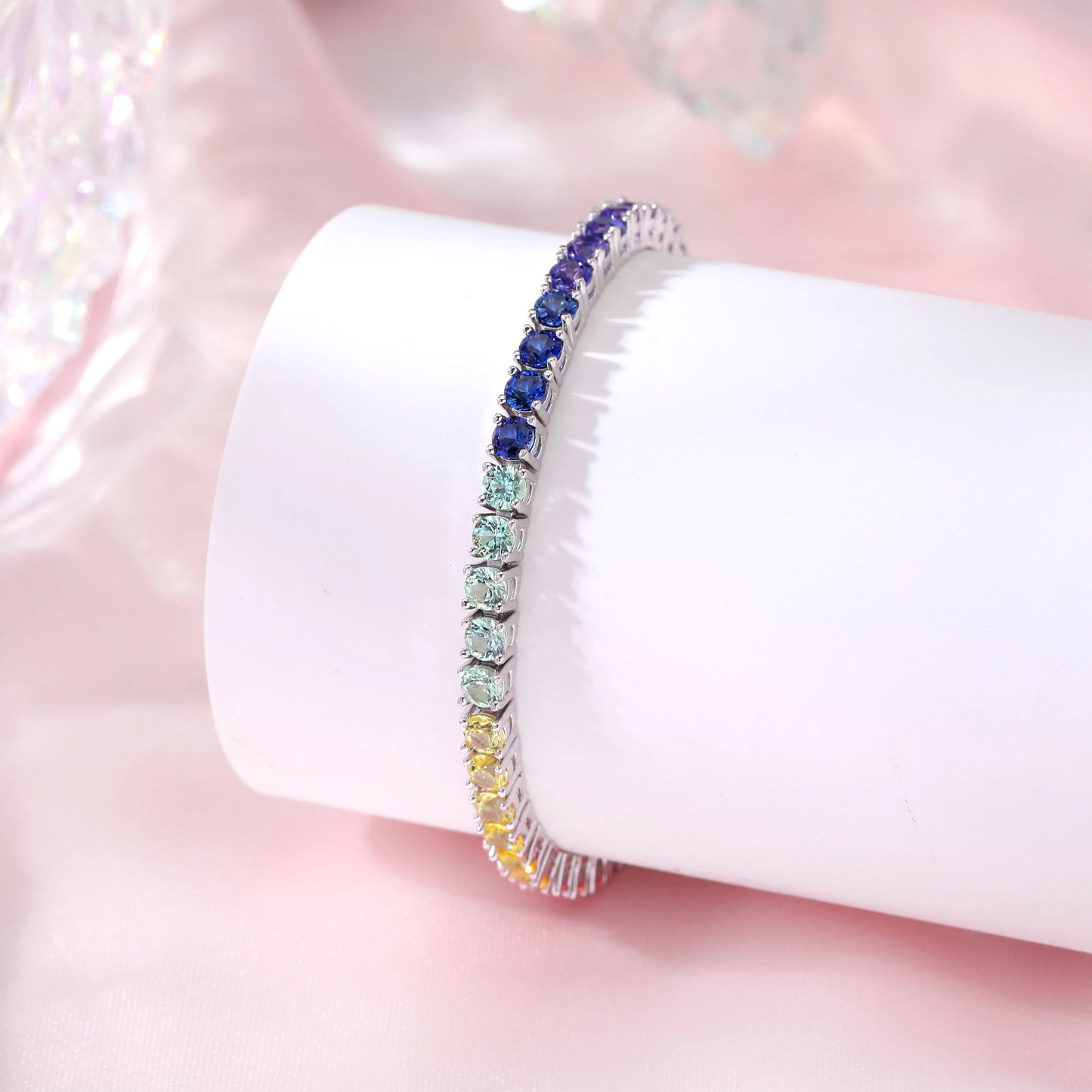 Rainbow Sapphire Tennis Bracelet, 3mm 925 Sterling Silver Multi-Color Gemstone Strand