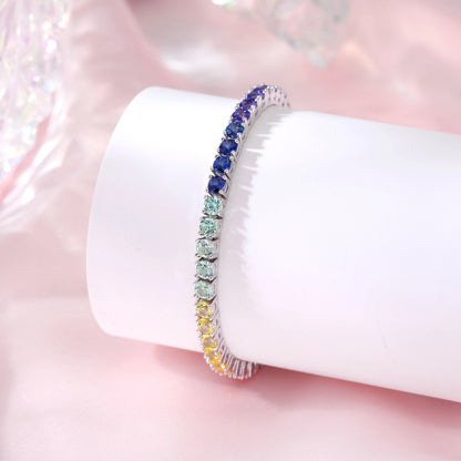 Rainbow Sapphire Tennis Bracelet, 3mm 925 Sterling Silver Multi-Color Gemstone Strand