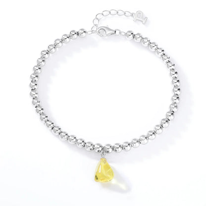 Sterling Silver Bead Ball Chain Bracelet with Irregular Gemstone Charm
