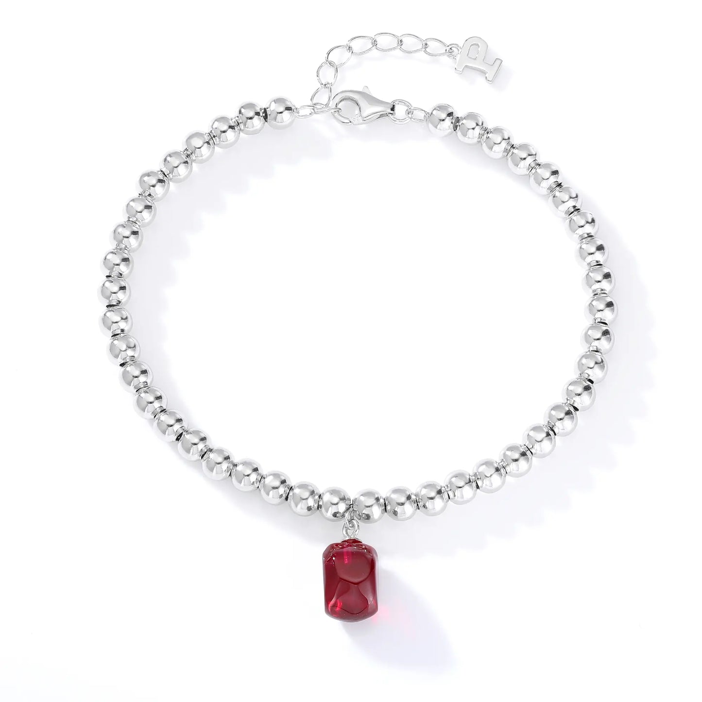 Sterling Silver Bead Ball Chain Bracelet, Silver Beaded Bracelet with Heart Charm Style