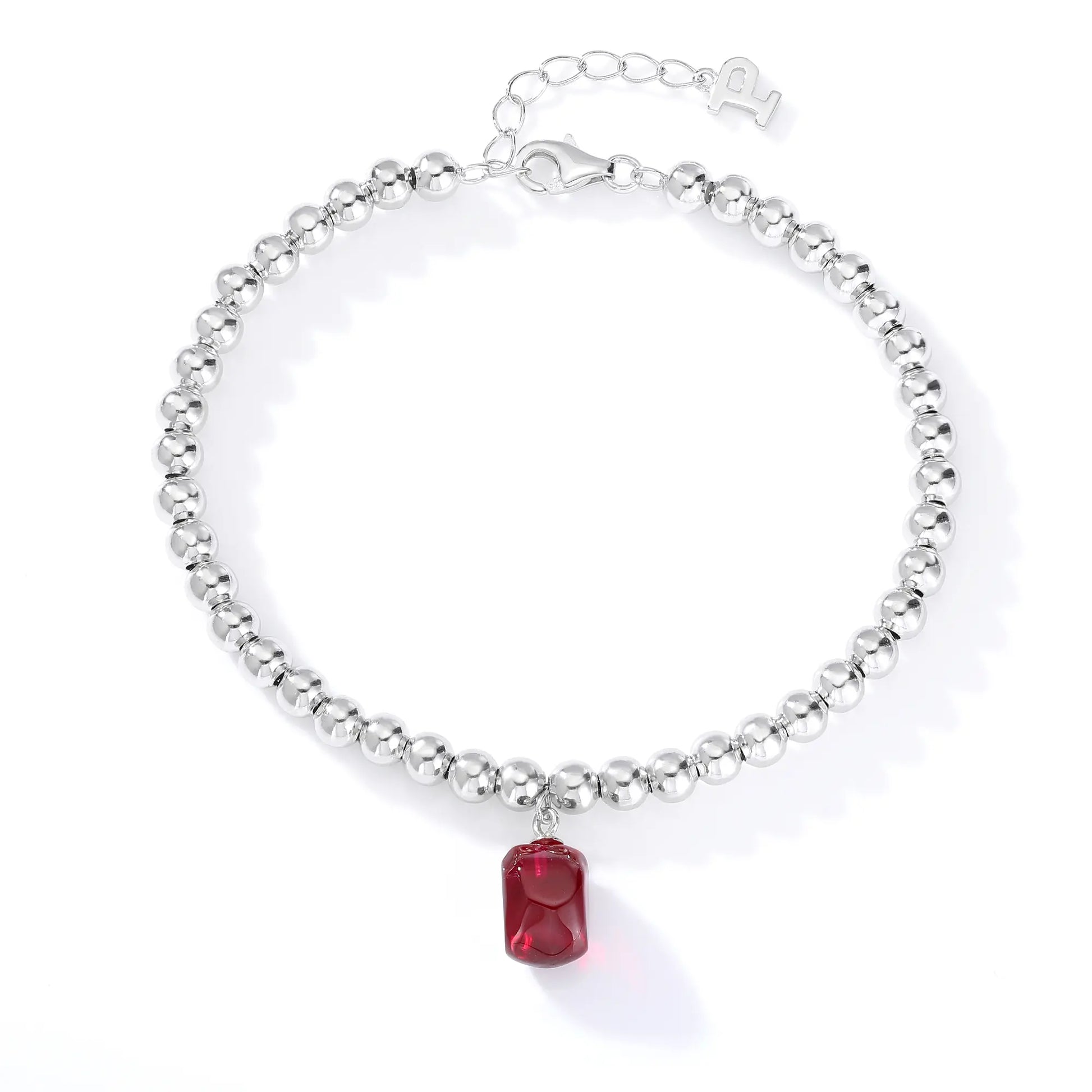 Sterling Silver Bead Ball Chain Bracelet, Silver Beaded Bracelet with Heart Charm Style