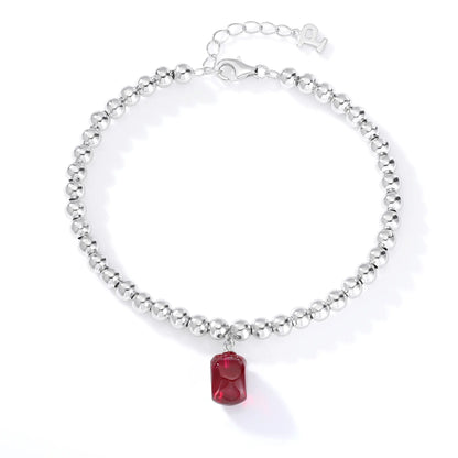 Sterling Silver Bead Ball Chain Bracelet, Silver Beaded Bracelet with Heart Charm Style