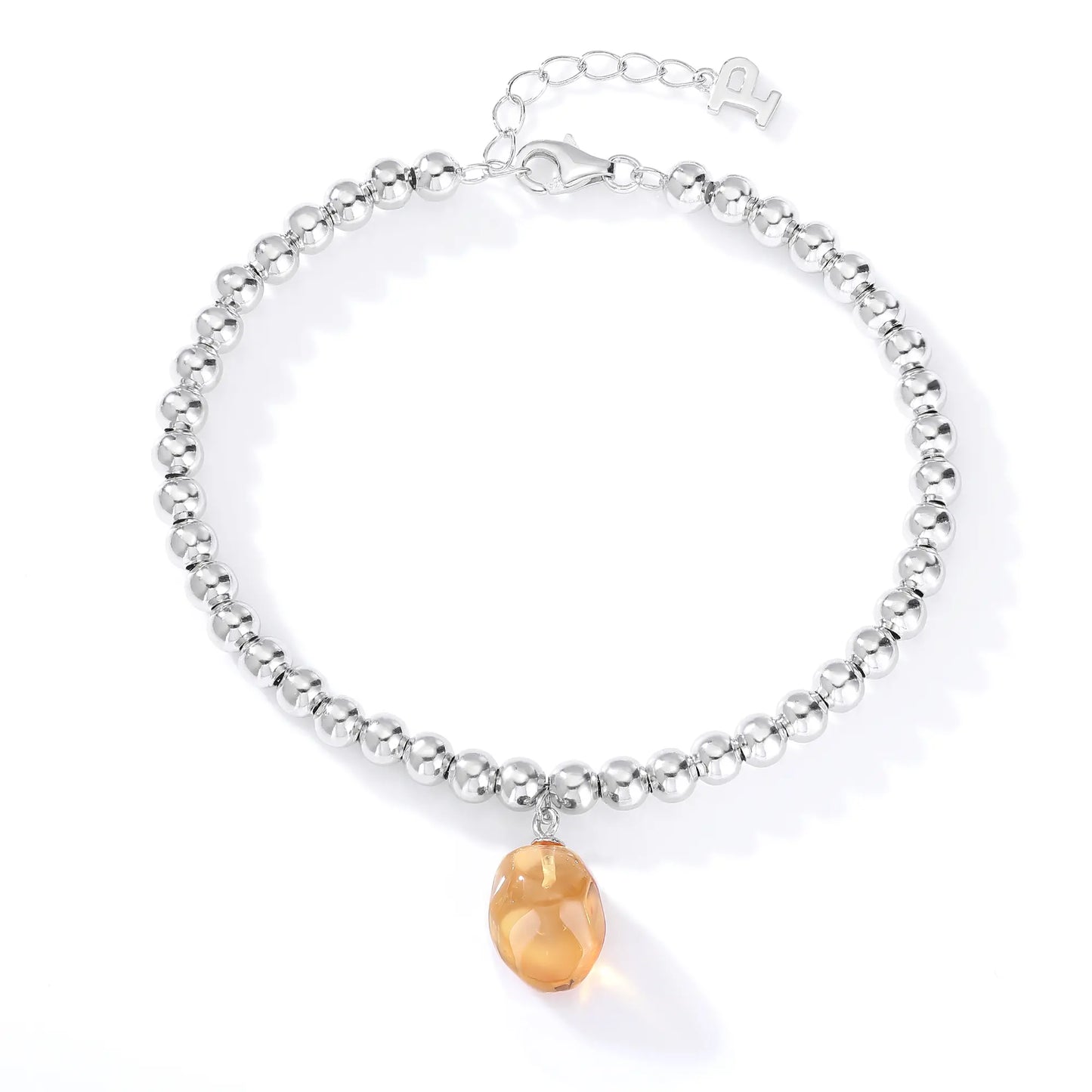 Sterling Silver Bead Ball Chain Bracelet, Silver Beaded Bracelet with Heart Charm Style