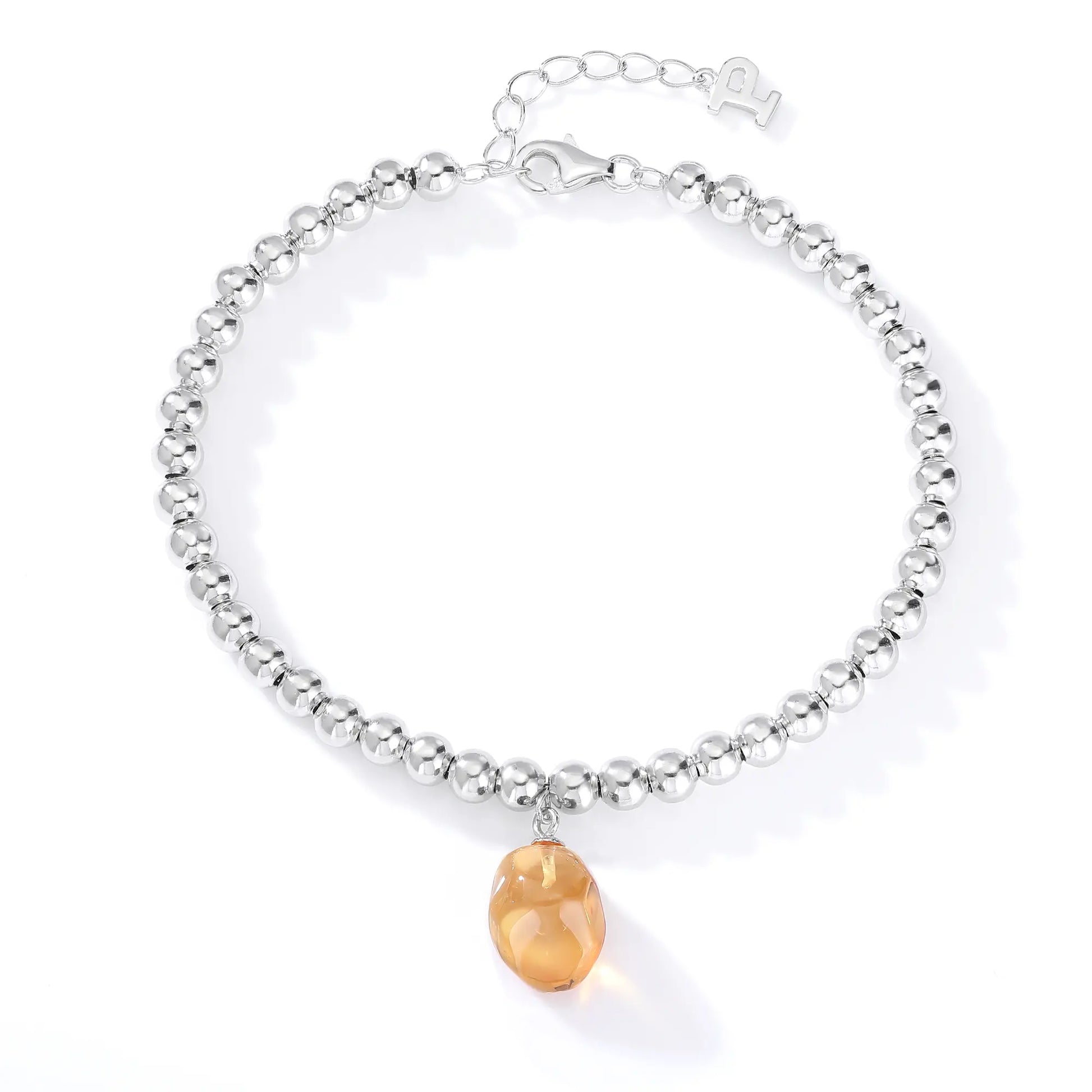 Sterling Silver Bead Ball Chain Bracelet, Silver Beaded Bracelet with Heart Charm Style