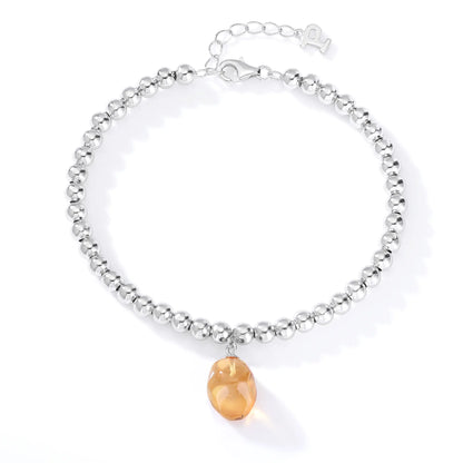 Sterling Silver Bead Ball Chain Bracelet, Silver Beaded Bracelet with Heart Charm Style