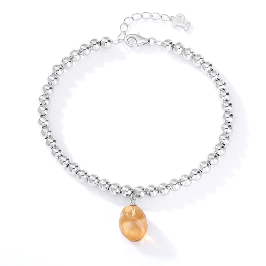 Sterling Silver Bead Ball Chain Bracelet, Silver Beaded Bracelet with Heart Charm Style