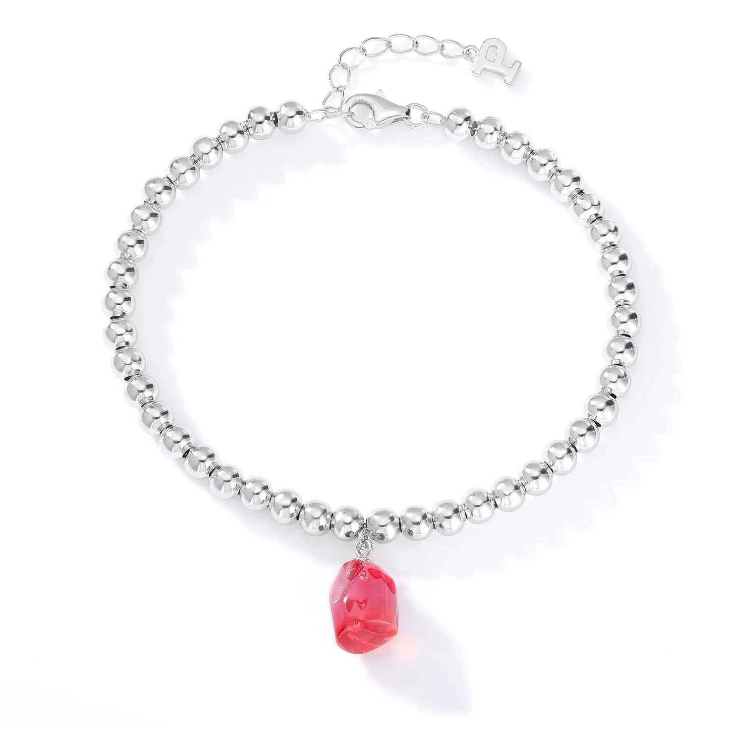Sterling Silver Bead Ball Chain Bracelet, Silver Beaded Bracelet with Heart Charm Style