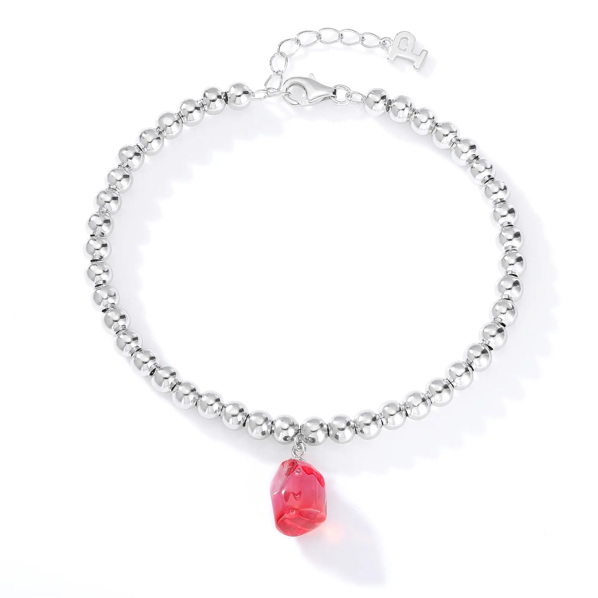 Sterling Silver Bead Ball Chain Bracelet, Silver Beaded Bracelet with Heart Charm Style