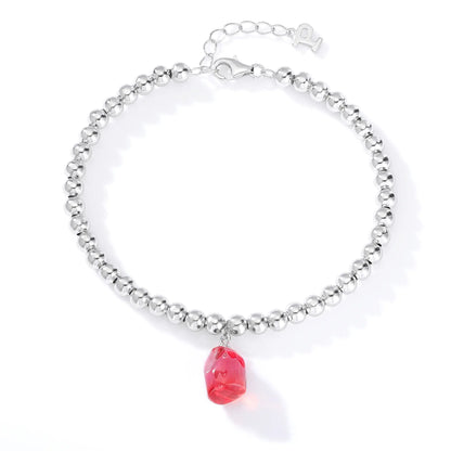 Sterling Silver Bead Ball Chain Bracelet, Silver Beaded Bracelet with Heart Charm Style