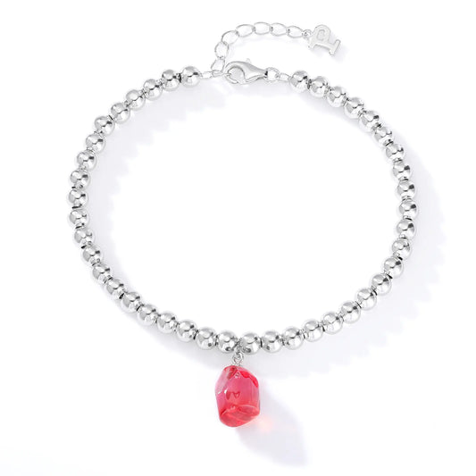 Sterling Silver Bead Ball Chain Bracelet, Silver Beaded Bracelet with Heart Charm Style