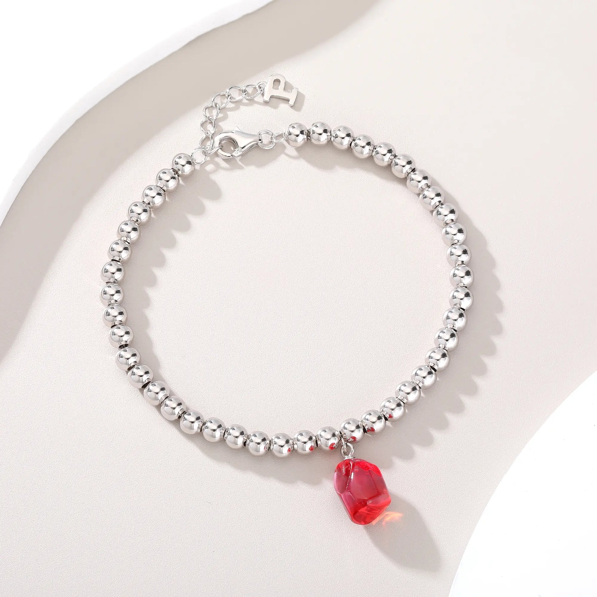 Sterling Silver Bead Ball Chain Bracelet, Silver Beaded Bracelet with Heart Charm Style