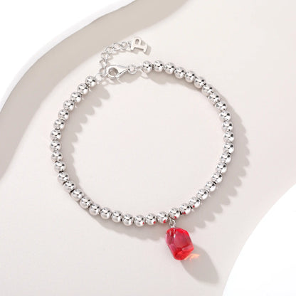 Sterling Silver Bead Ball Chain Bracelet, Silver Beaded Bracelet with Heart Charm Style