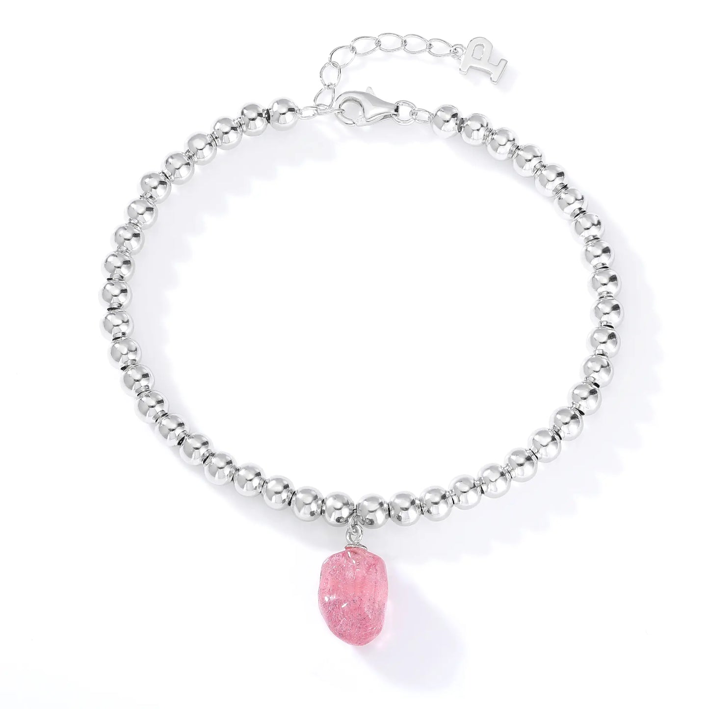 Sterling Silver Bead Ball Chain Bracelet, Silver Beaded Bracelet with Heart Charm Style