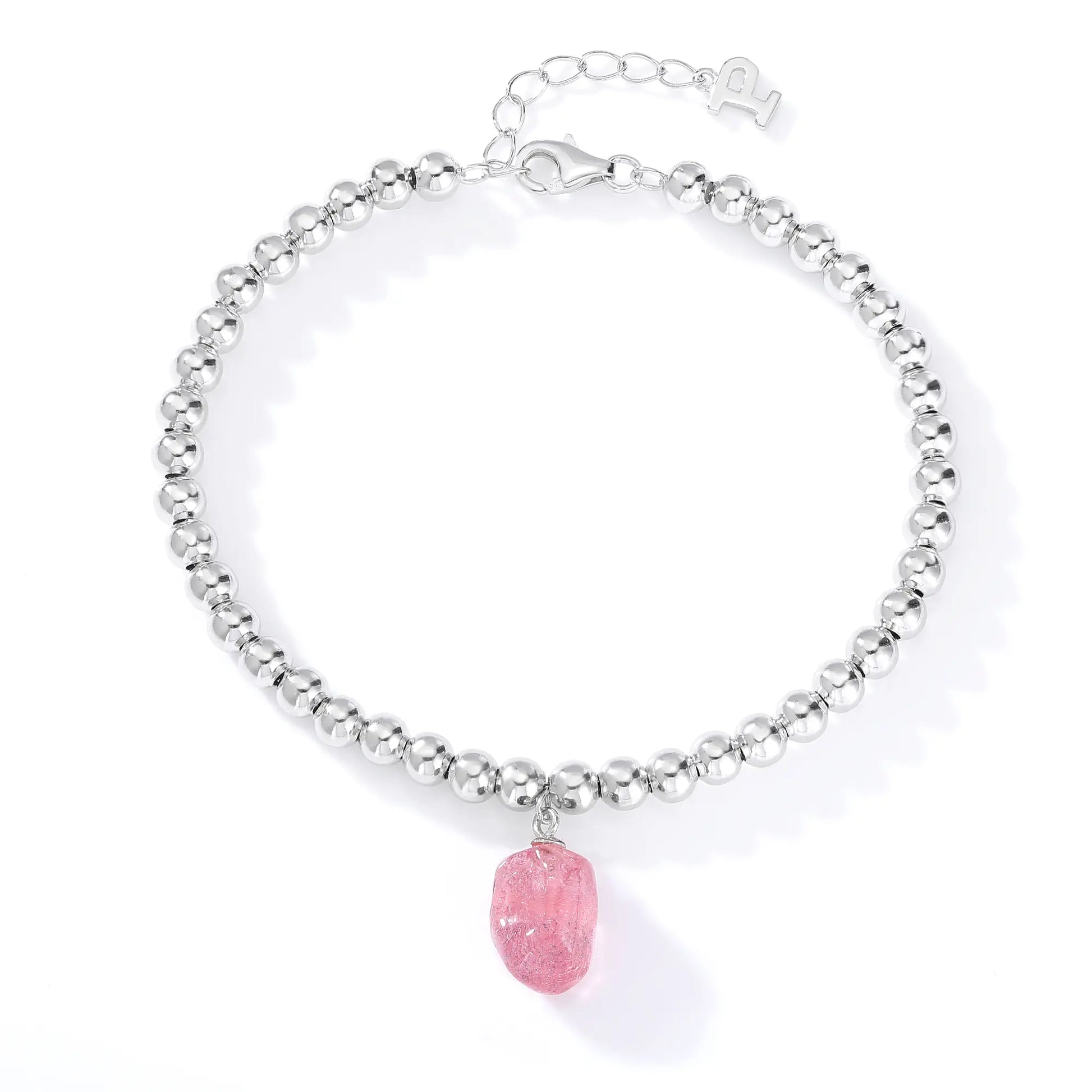 Sterling Silver Bead Ball Chain Bracelet, Silver Beaded Bracelet with Heart Charm Style