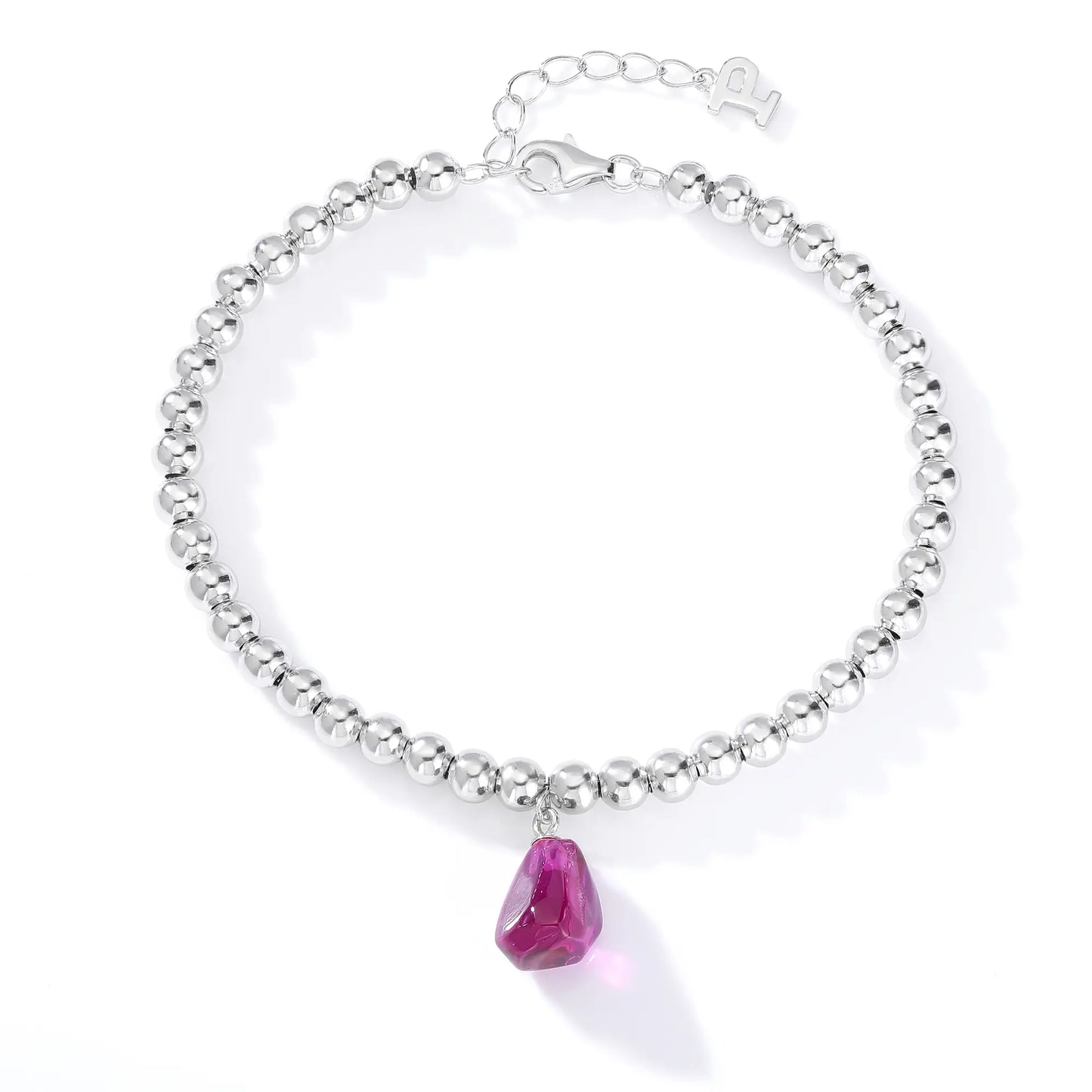 Sterling Silver Bead Ball Chain Bracelet, Silver Beaded Bracelet with Heart Charm Style