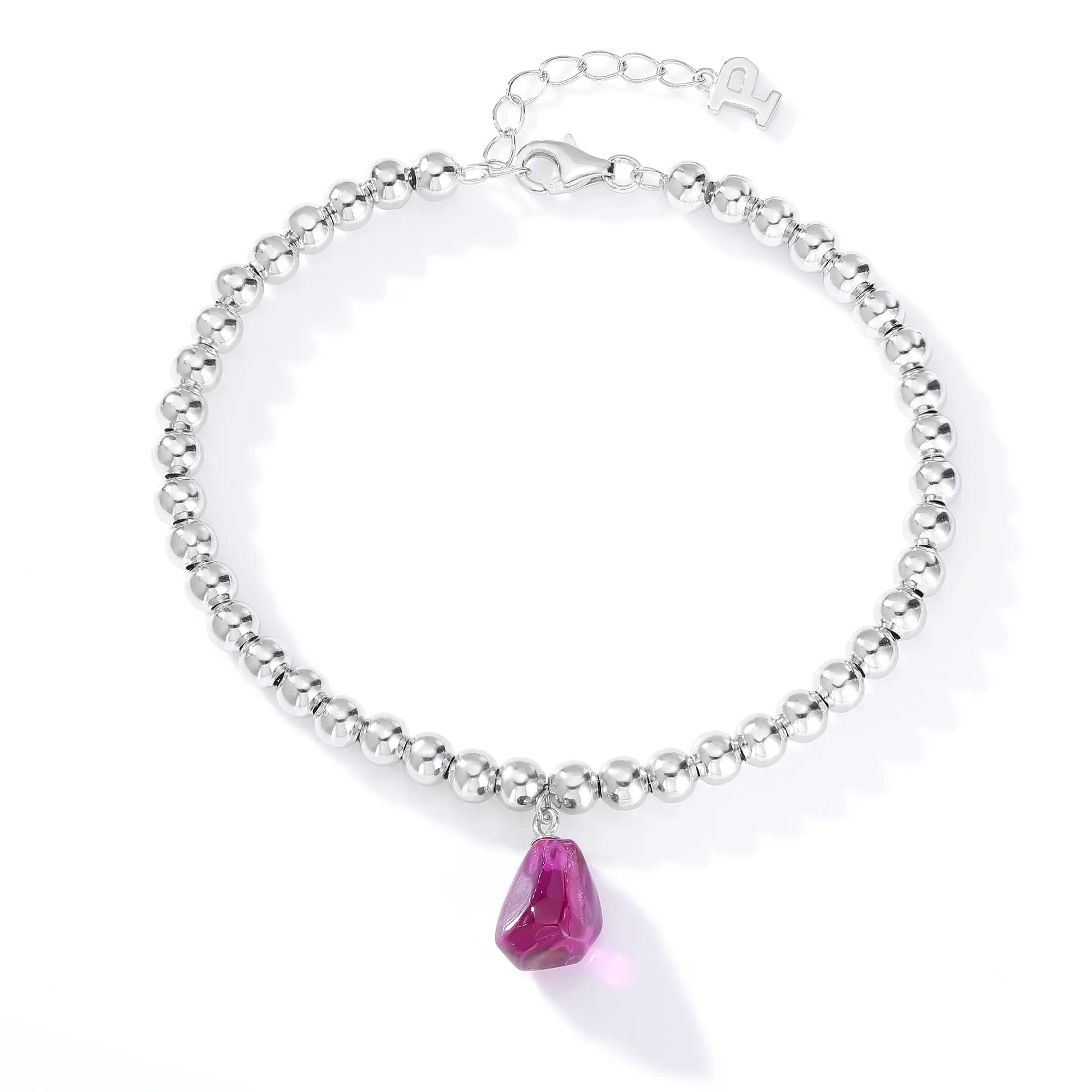 Sterling Silver Bead Ball Chain Bracelet, Silver Beaded Bracelet with Heart Charm Style