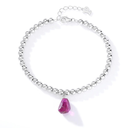 Sterling Silver Bead Ball Chain Bracelet, Silver Beaded Bracelet with Heart Charm Style
