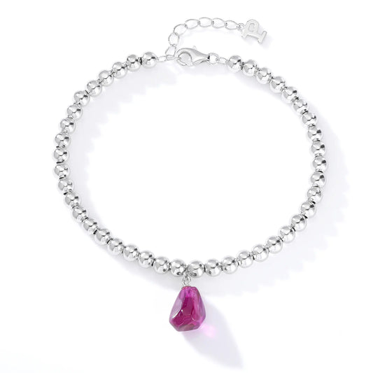 Sterling Silver Bead Ball Chain Bracelet, Silver Beaded Bracelet with Heart Charm Style