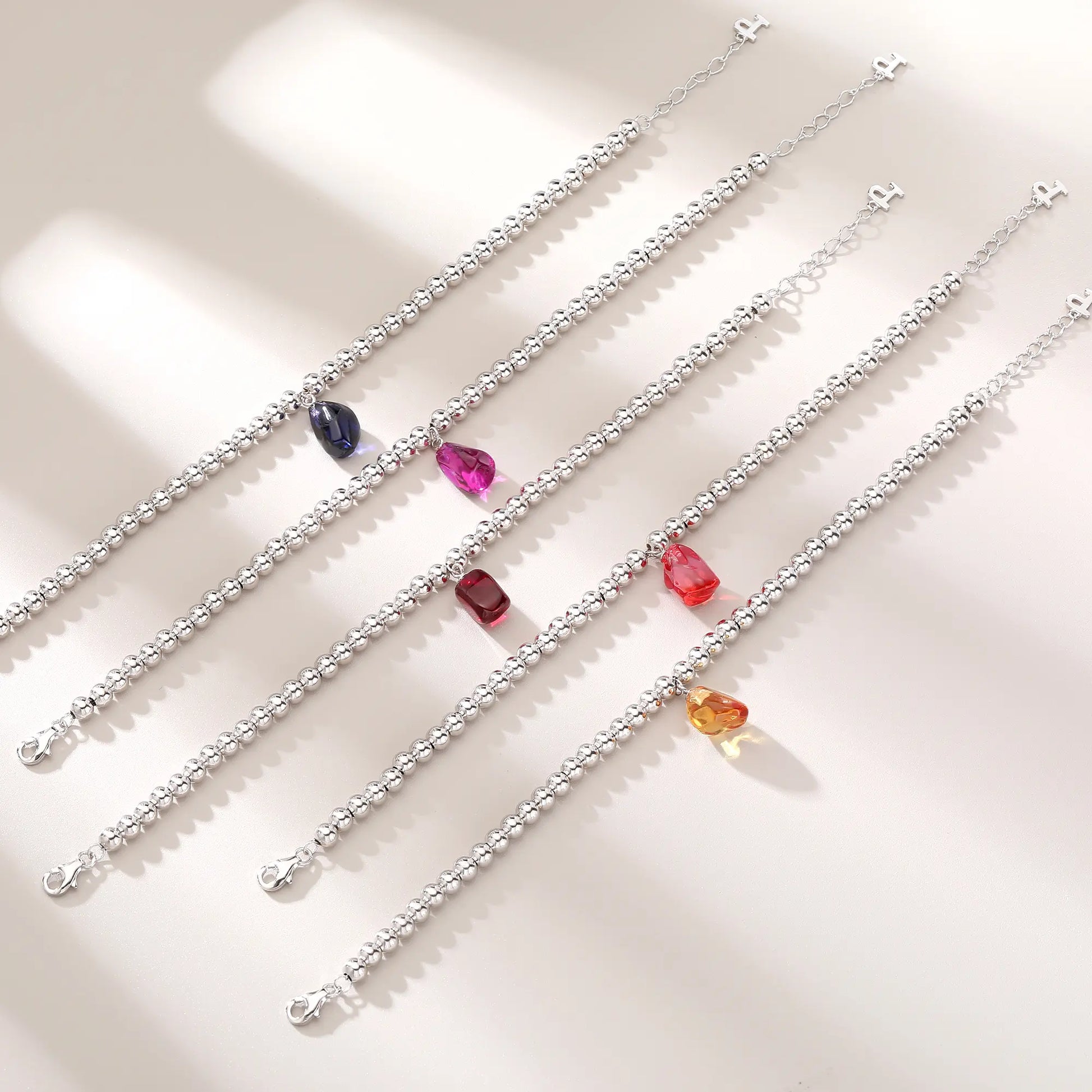 Sterling Silver Bead Ball Chain Bracelet, Silver Beaded Bracelet with Heart Charm Style