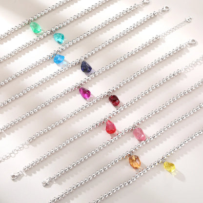 Sterling Silver Bead Ball Chain Bracelet, Silver Beaded Bracelet with Heart Charm Style