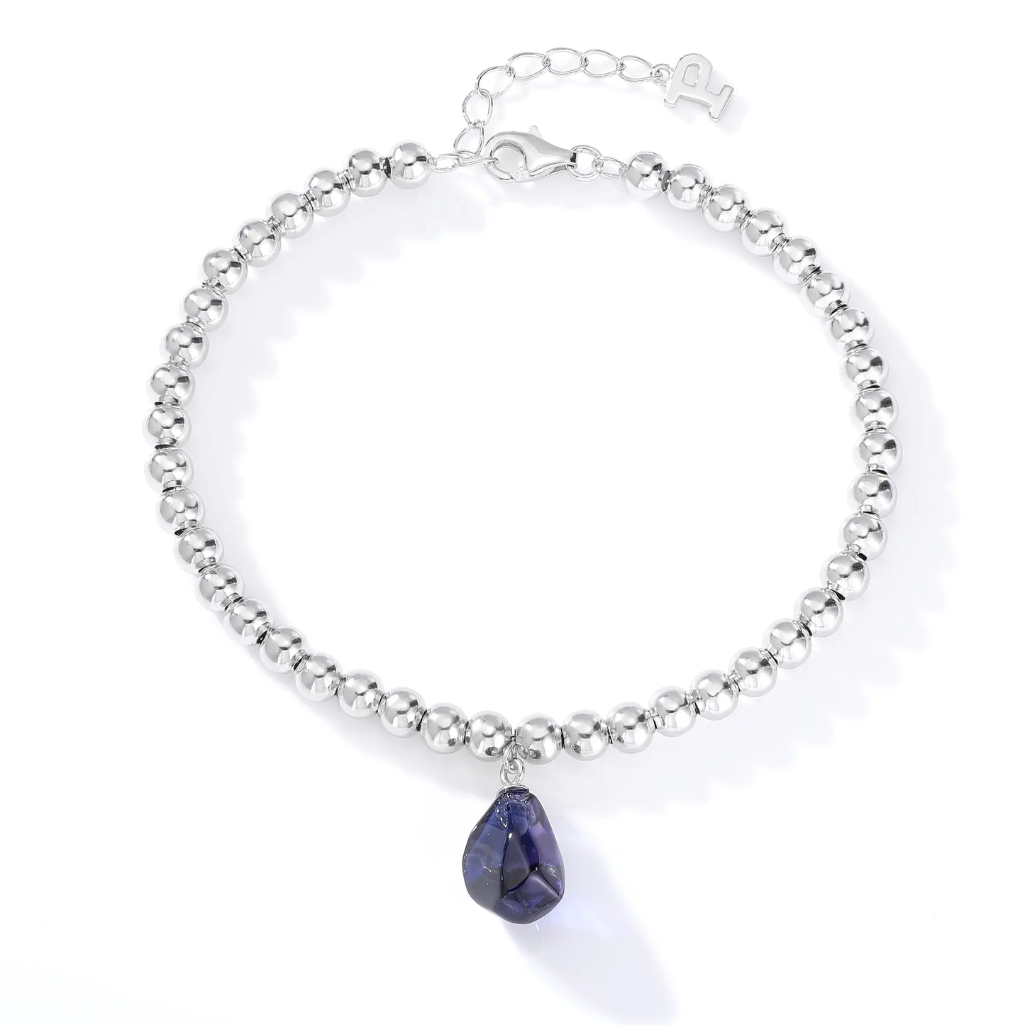 Sterling Silver Bead Ball Chain Bracelet, Silver Beaded Bracelet with Heart Charm Style