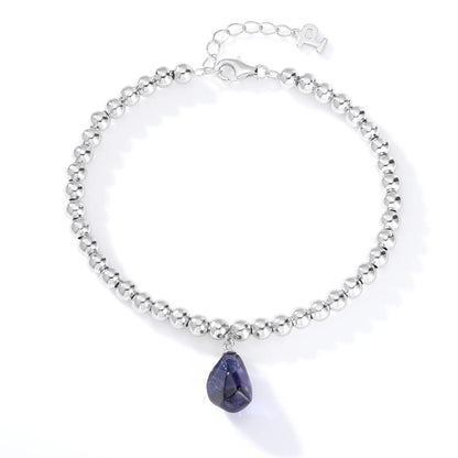 Sterling Silver Bead Ball Chain Bracelet, Silver Beaded Bracelet with Heart Charm Style