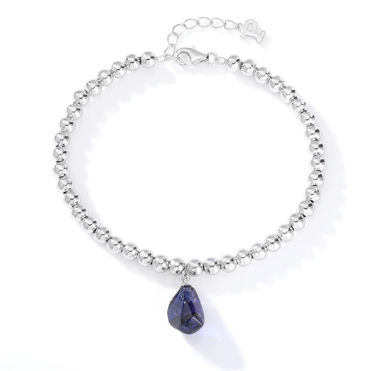 Sterling Silver Bead Ball Chain Bracelet, Silver Beaded Bracelet with Heart Charm Style
