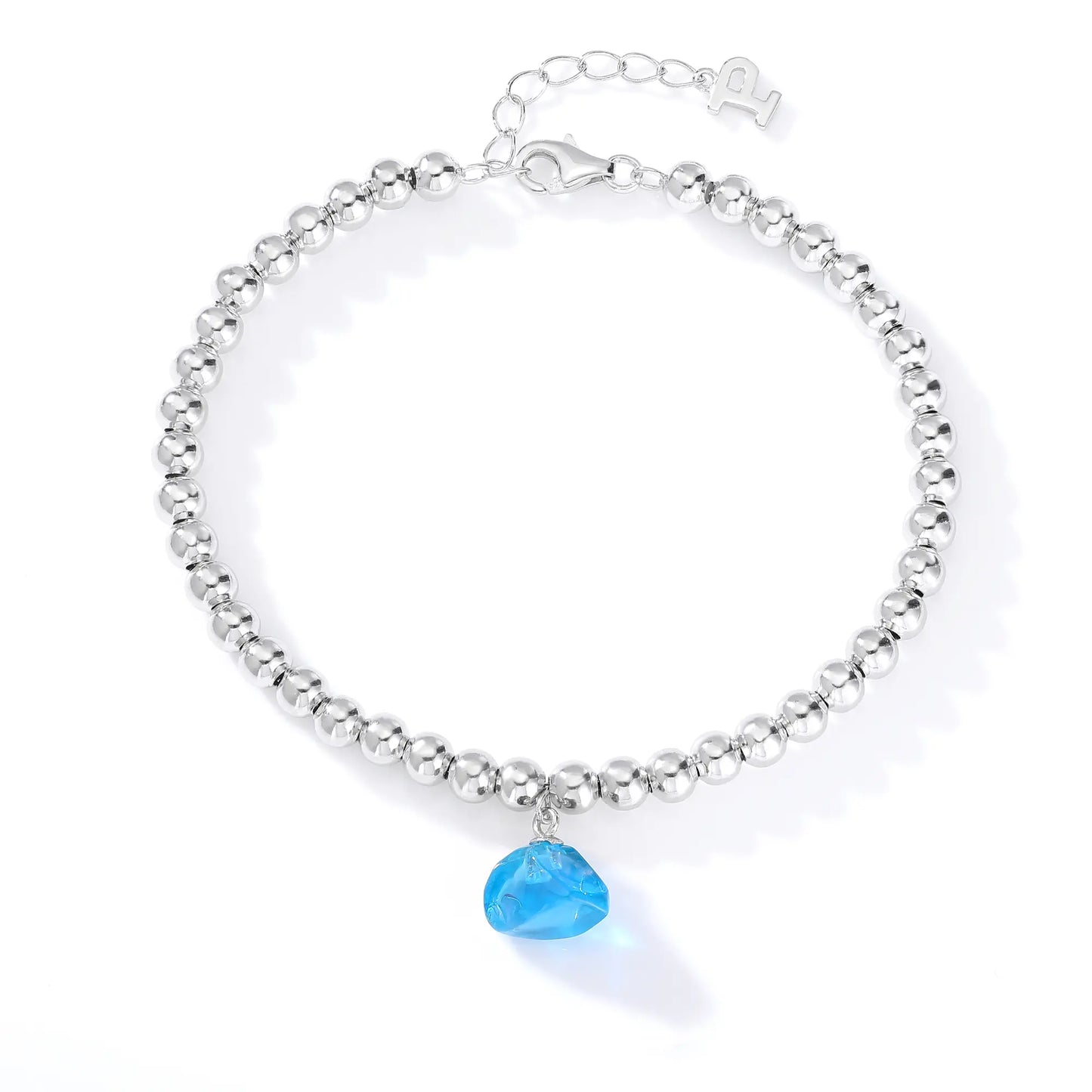 Sterling Silver Bead Ball Chain Bracelet, Silver Beaded Bracelet with Heart Charm Style