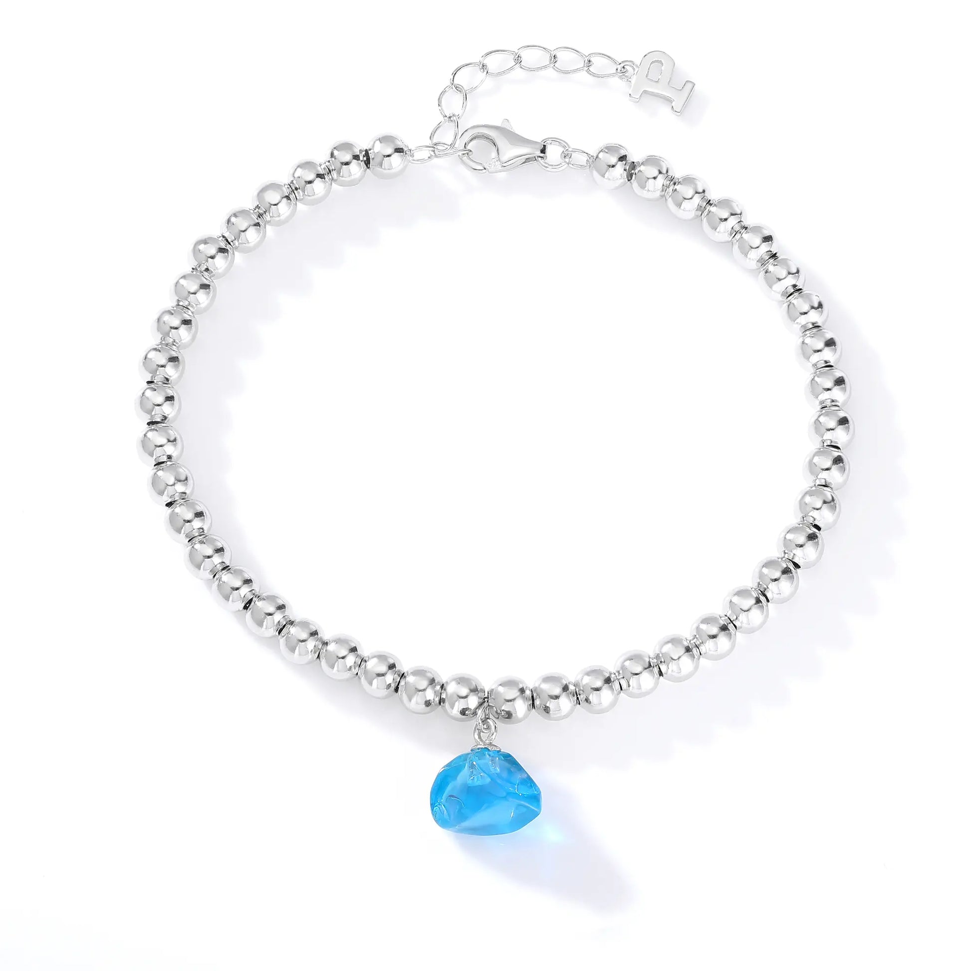 Sterling Silver Bead Ball Chain Bracelet, Silver Beaded Bracelet with Heart Charm Style
