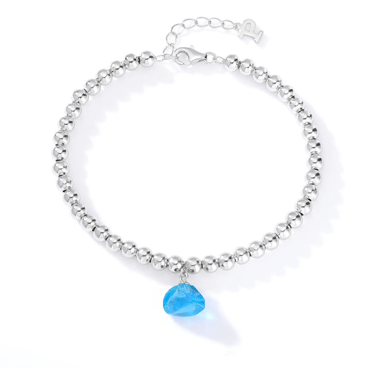 Sterling Silver Bead Ball Chain Bracelet, Silver Beaded Bracelet with Heart Charm Style